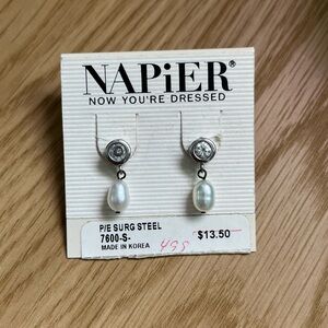 Napier Silver and White Pearl Earrings